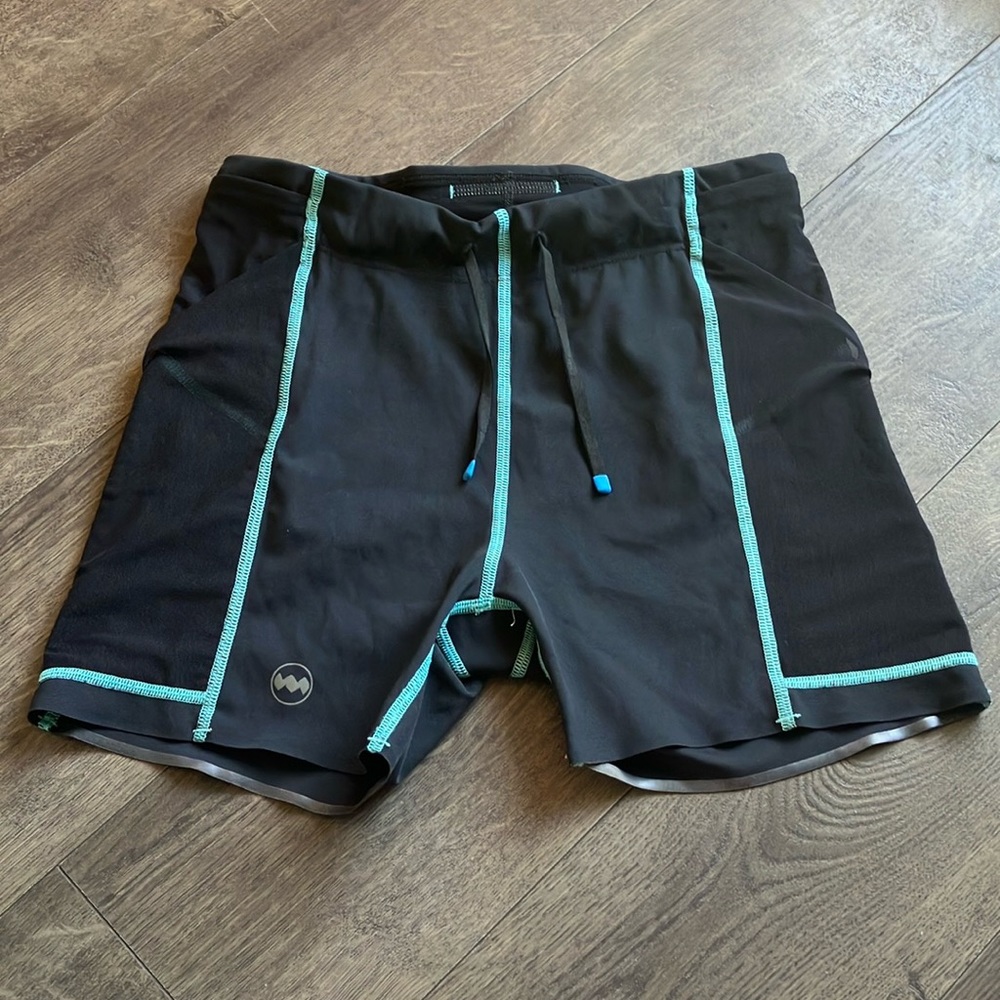 Janji Black Athletic Shorts with Aqua Trim